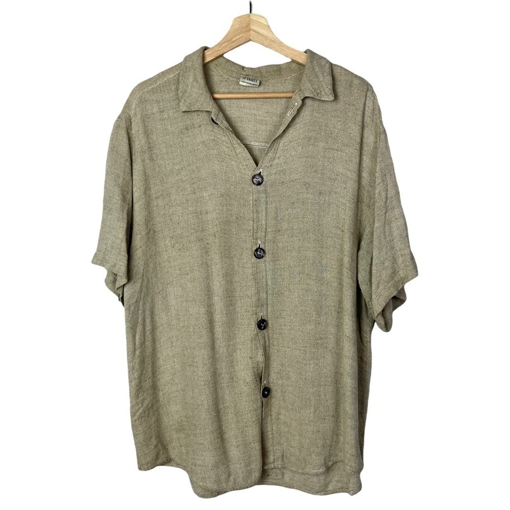 CP Shades Light Brown Flax Blend Short Sleeve Button Down M